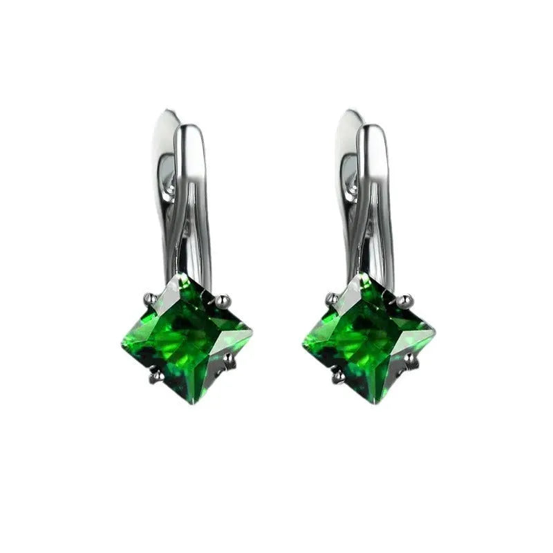 Women's copper earrings with diamond pattern and zircon inlay in blue, green and multicolour options
