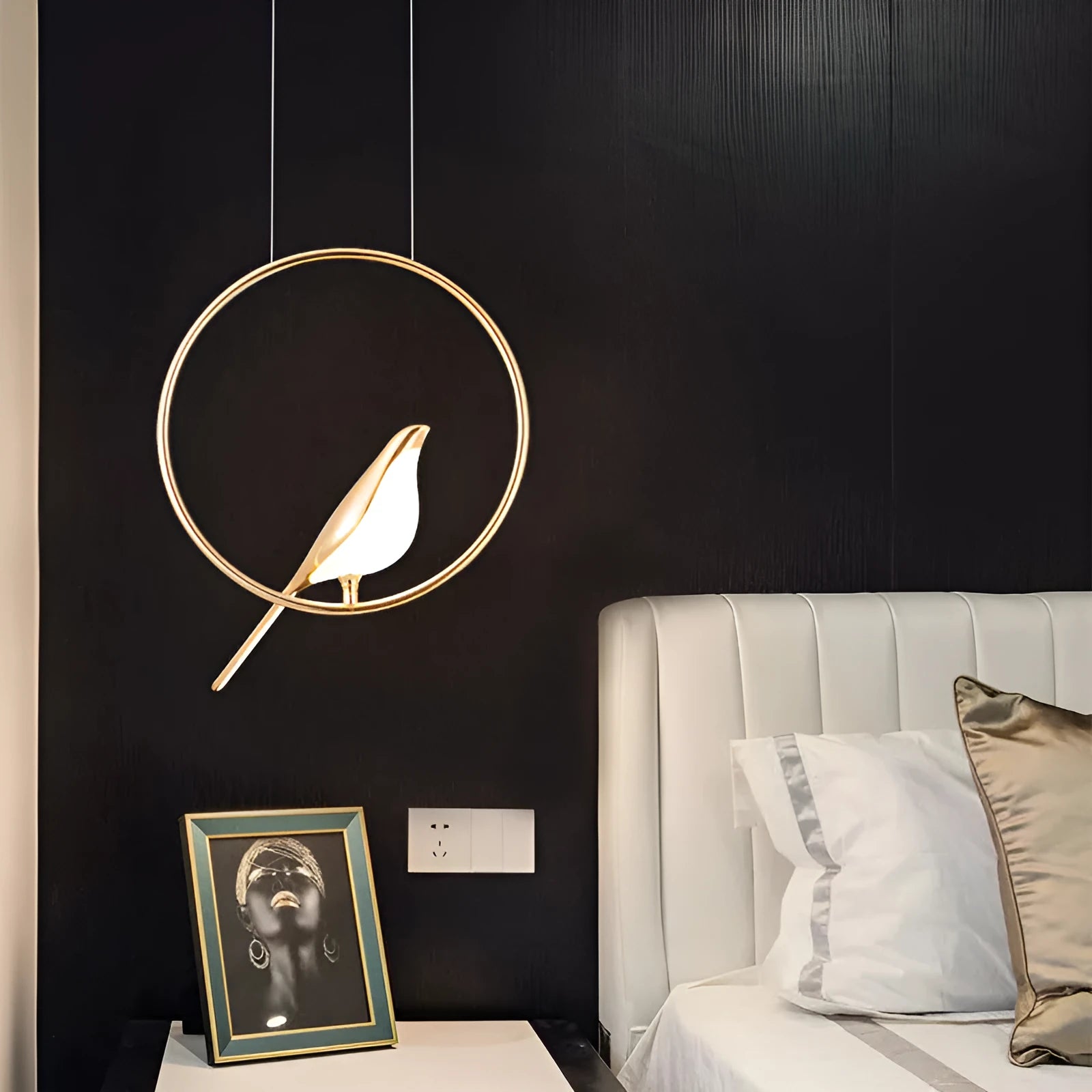 Modern minimalist magpie bird design chandelier with zinc alloy and acrylic construction