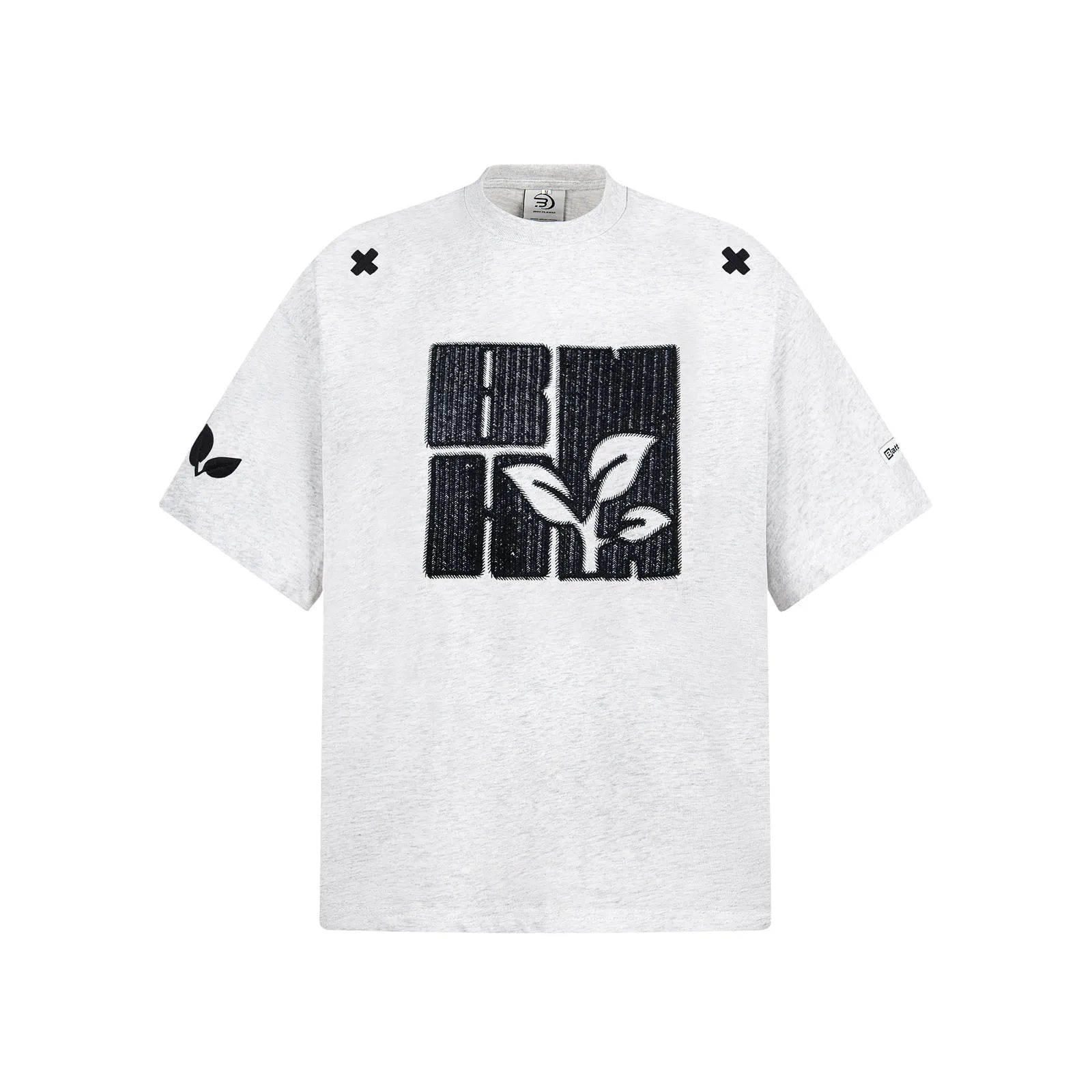 Cotton embroidery letter T-shirt for men, short-sleeve loose fit pullover in black, blue, melange gray