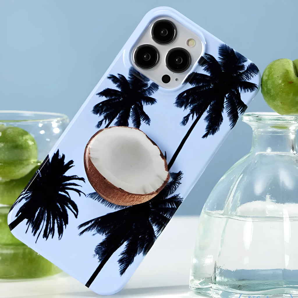Original Summer Coconut TPU phone case with bracket for iPhone 14, 13, 12, 11 and X series models