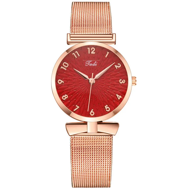 Women's digital sunflower watch with bowknot design, stainless steel strap, 33mm dial, mineral glass, pin buckle, available in multiple colours