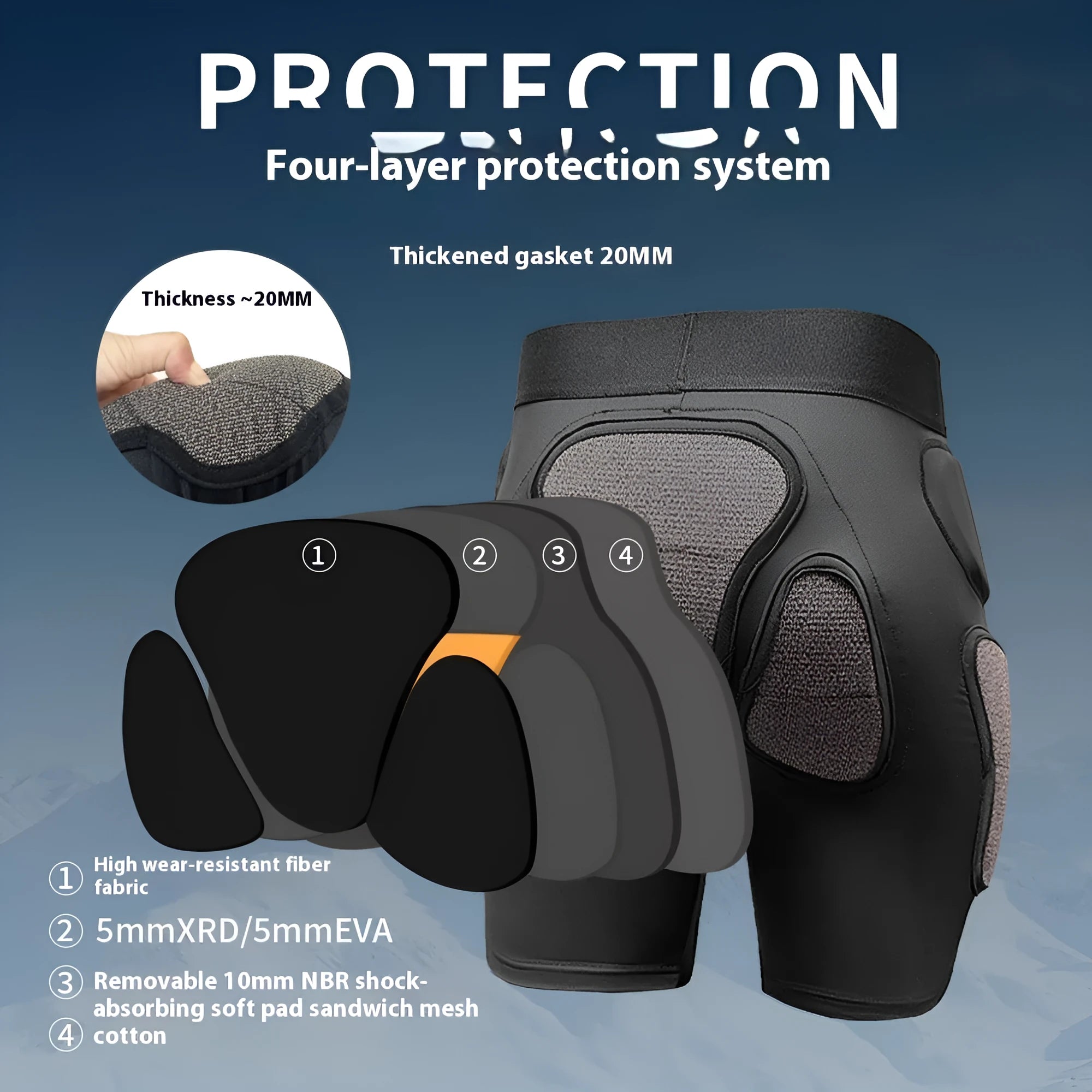 X-ray diffraction colour ski protective hip pads and knee pads for multi-sport inner wear.
