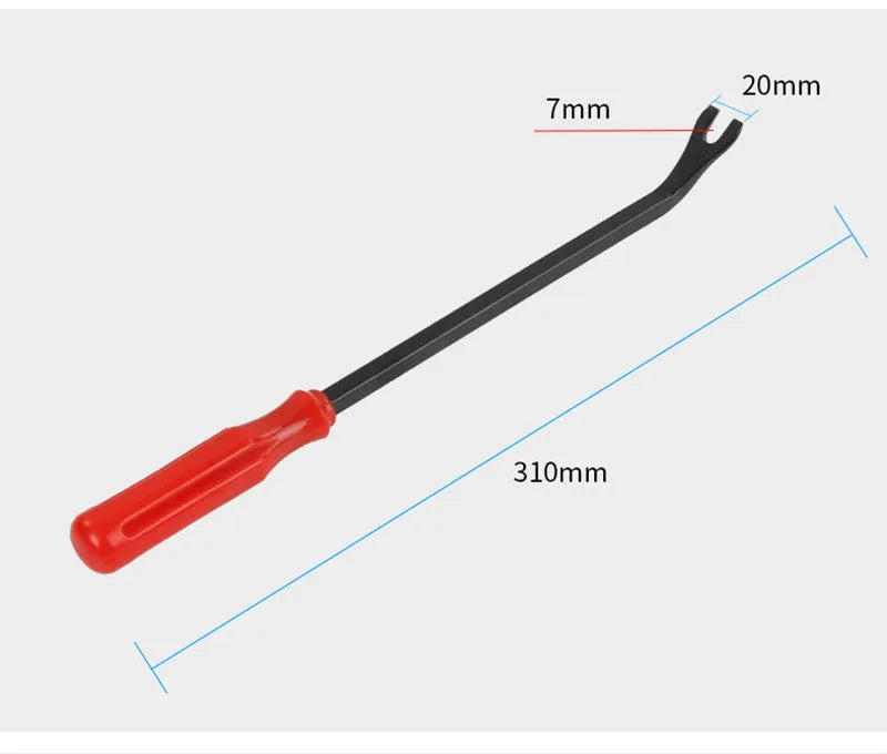 Red steel automotive clip driver horn tool for General Motors door panel removal