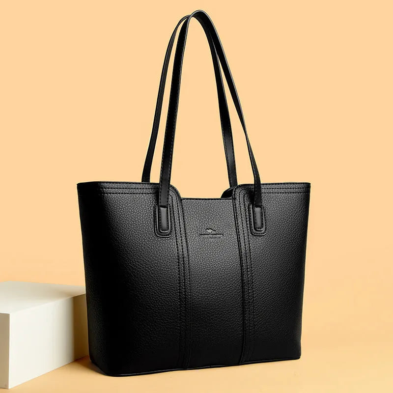 Women's genuine leather shoulder bag in milky white with three-dimensional outer pocket and waterproof finish