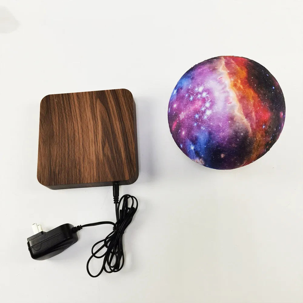 Magnetic levitation galaxy decorative light with rotating moon lamp in square walnut colour