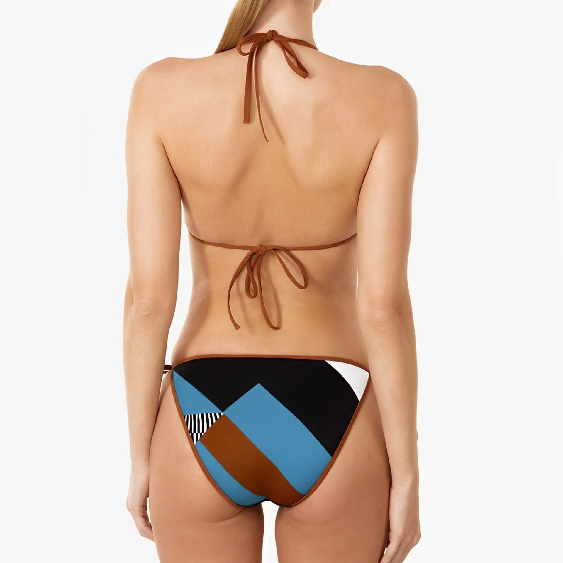 Women's skinny print split swimsuit bikini set in picture colour, sizes S to XL.