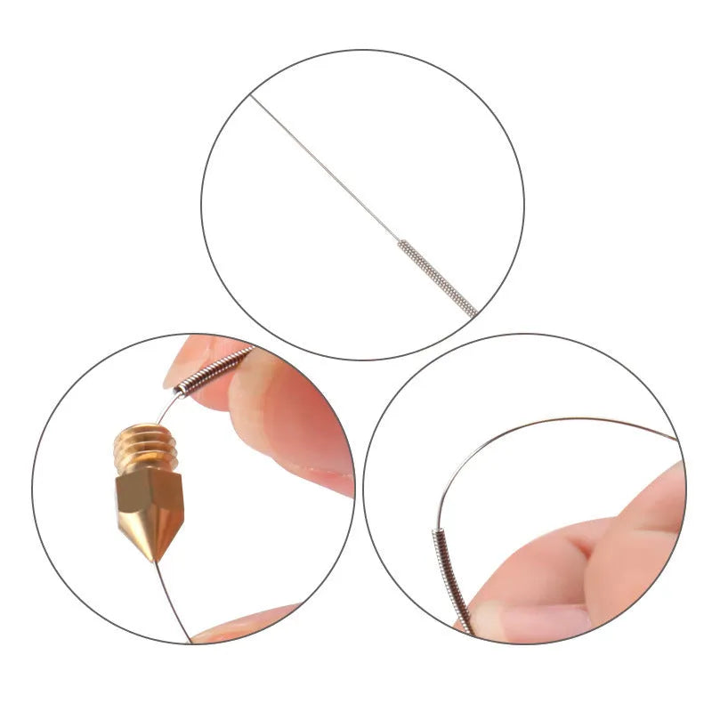 Mk8 E3D 3D printer nozzle cleaning needle set with ten pieces in multiple diameter sizes