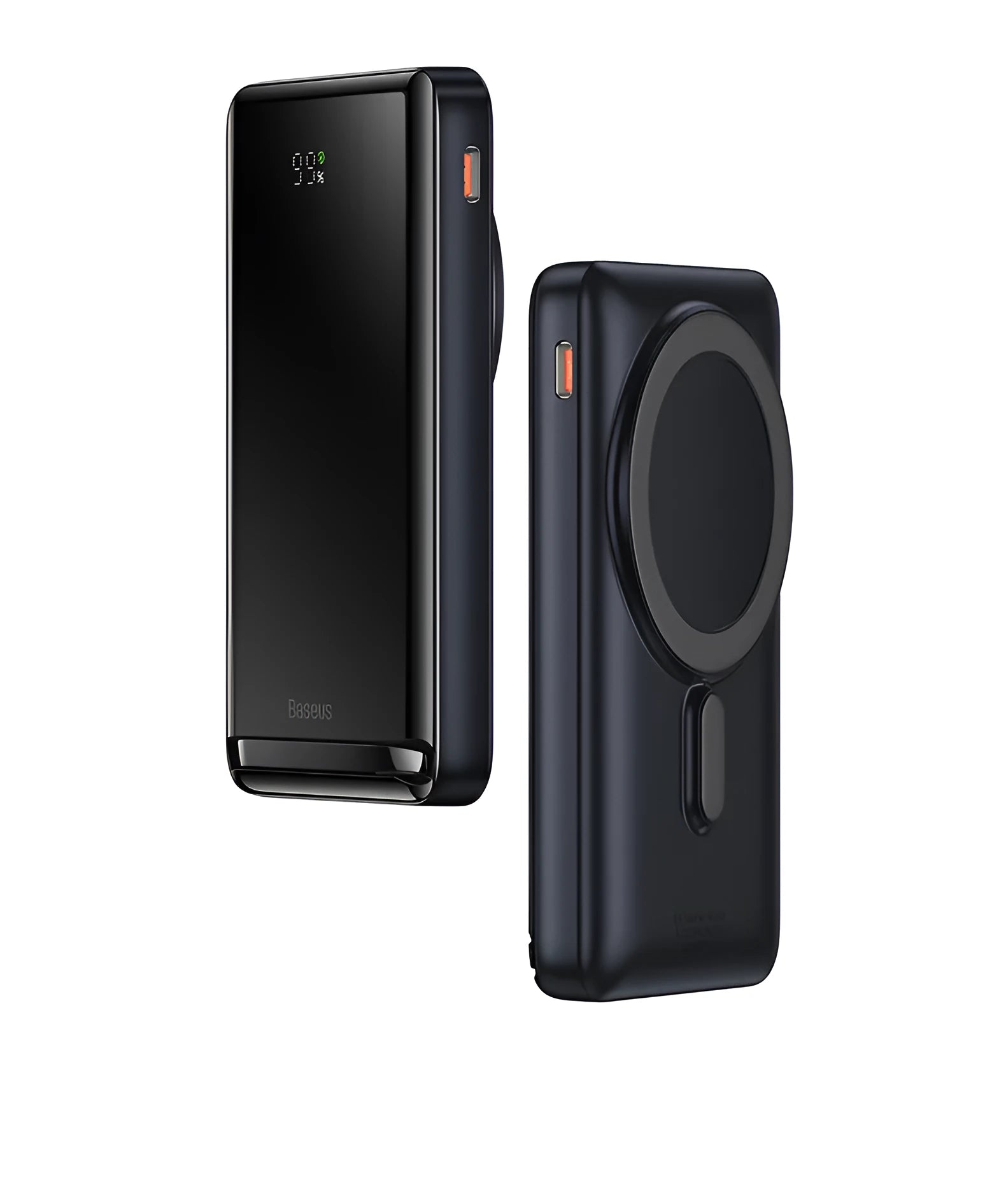 Slim blue 3-in-1 magnetic wireless power bank with charging cable