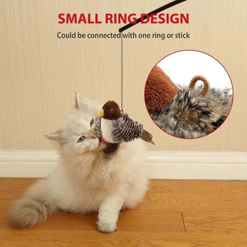 Interactive cat toy electric squeaky simulation bird plush with feather and chirping sound