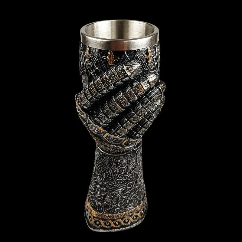 Medieval Knight Goblet wine glass with wrist splint cup in stainless steel and resin retro style