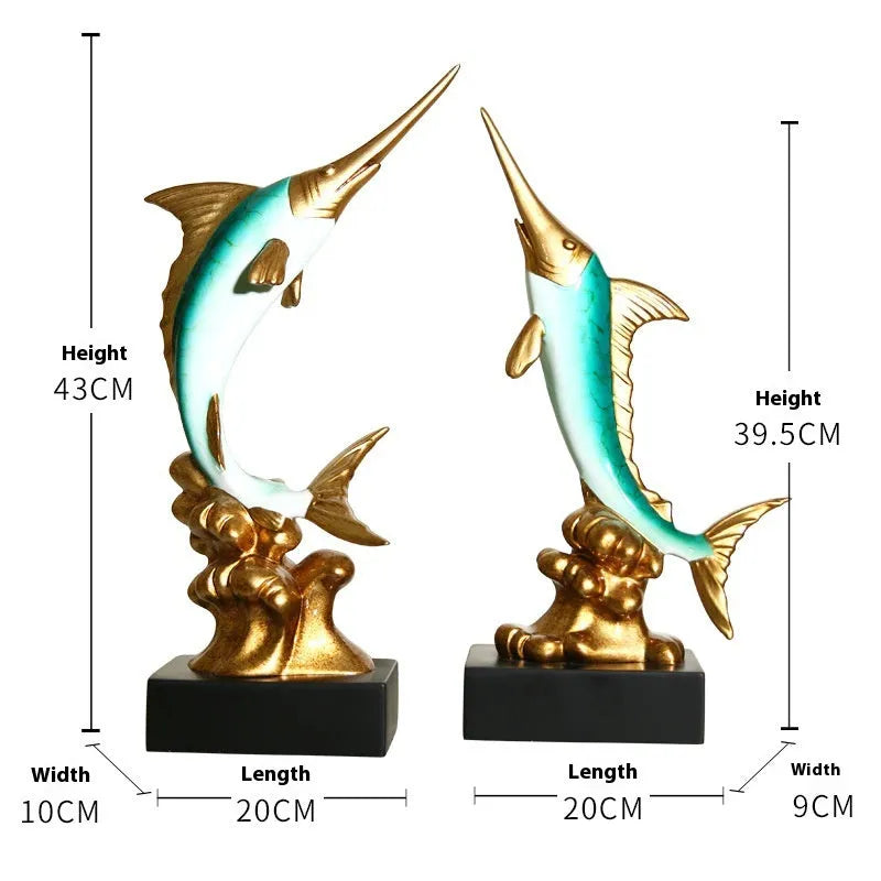 European-style resin swordfish decorative ornament on display in selected colour.