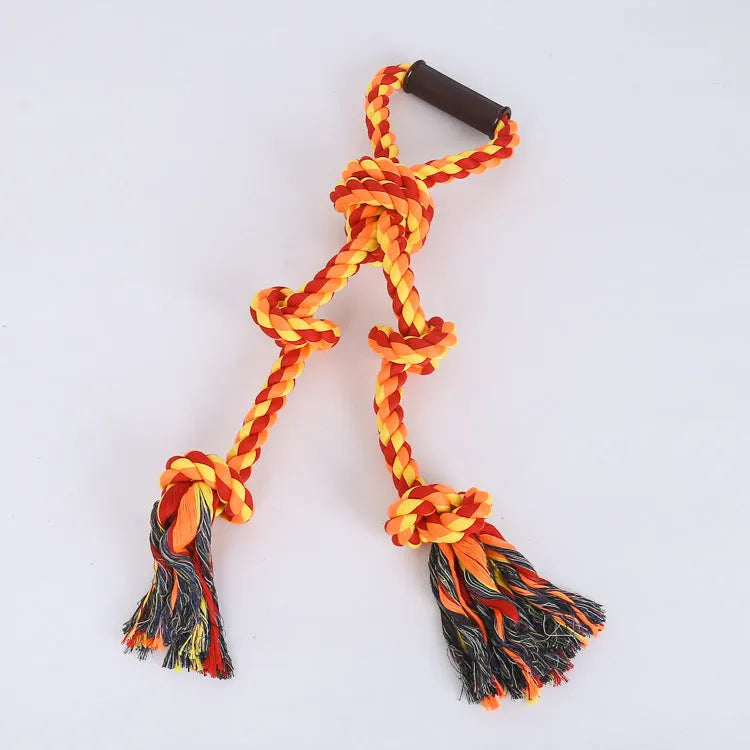Heavy duty blue cotton rope dog toy with ergonomic handles for aggressive chewers