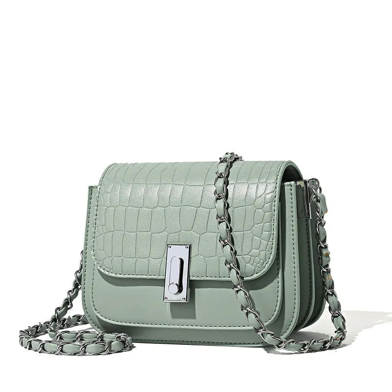 Soft PU women's chain shoulder bag in horizontal square shape with inner mobile phone compartment