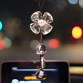 Crystal four leaf grass car interior pendant hanging from rear view mirror