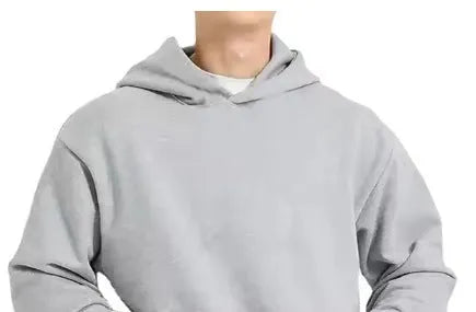 Men's solid colour fleece-lined cotton hoodie sweater with a pullover design and wool lining.