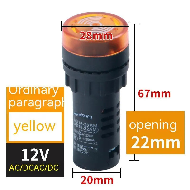 Red, green, and yellow LED flashing sound and light buzzer for 22mm panel mounting