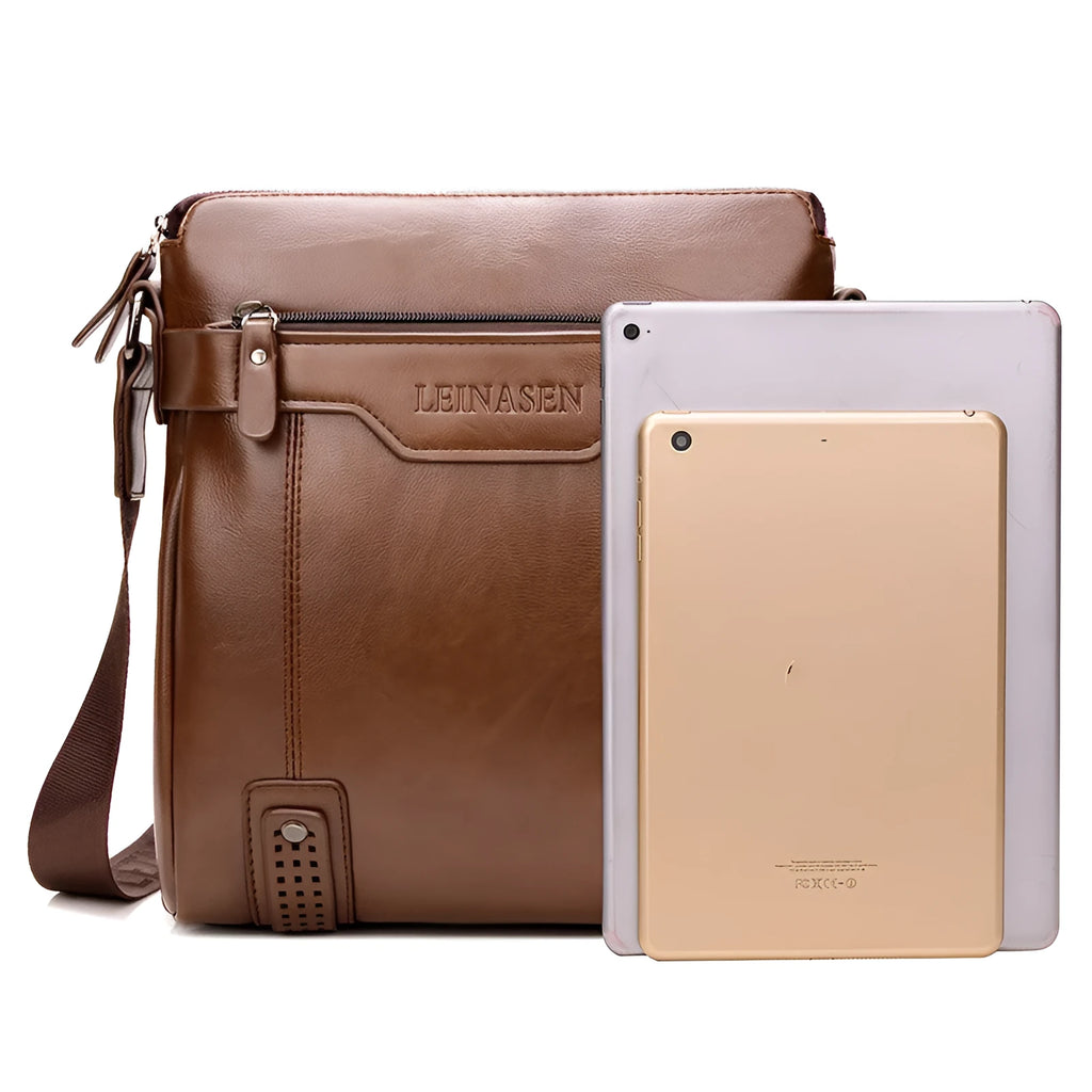 Men messenger bag soft shoulder bag with zipper closure in black colour