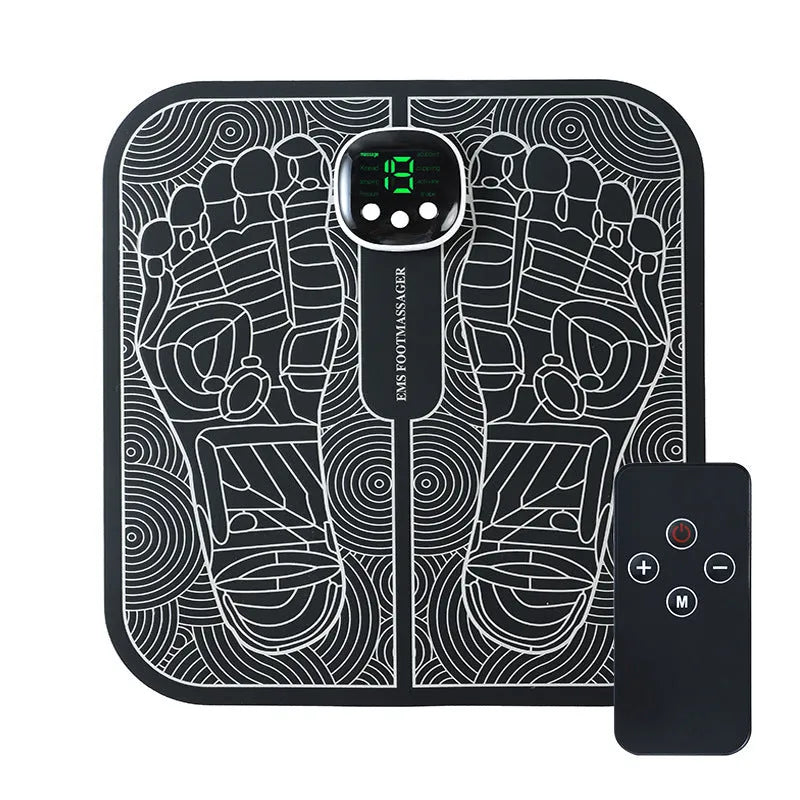 USB rechargeable reflexology foot massager mat with orange foot pad and push-button controls