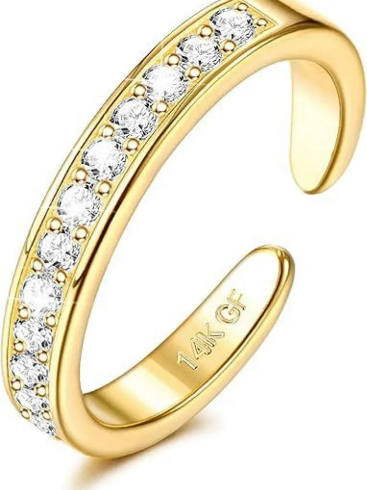 Geometric toe ring with gold copper plating and rhinestone water drop designs