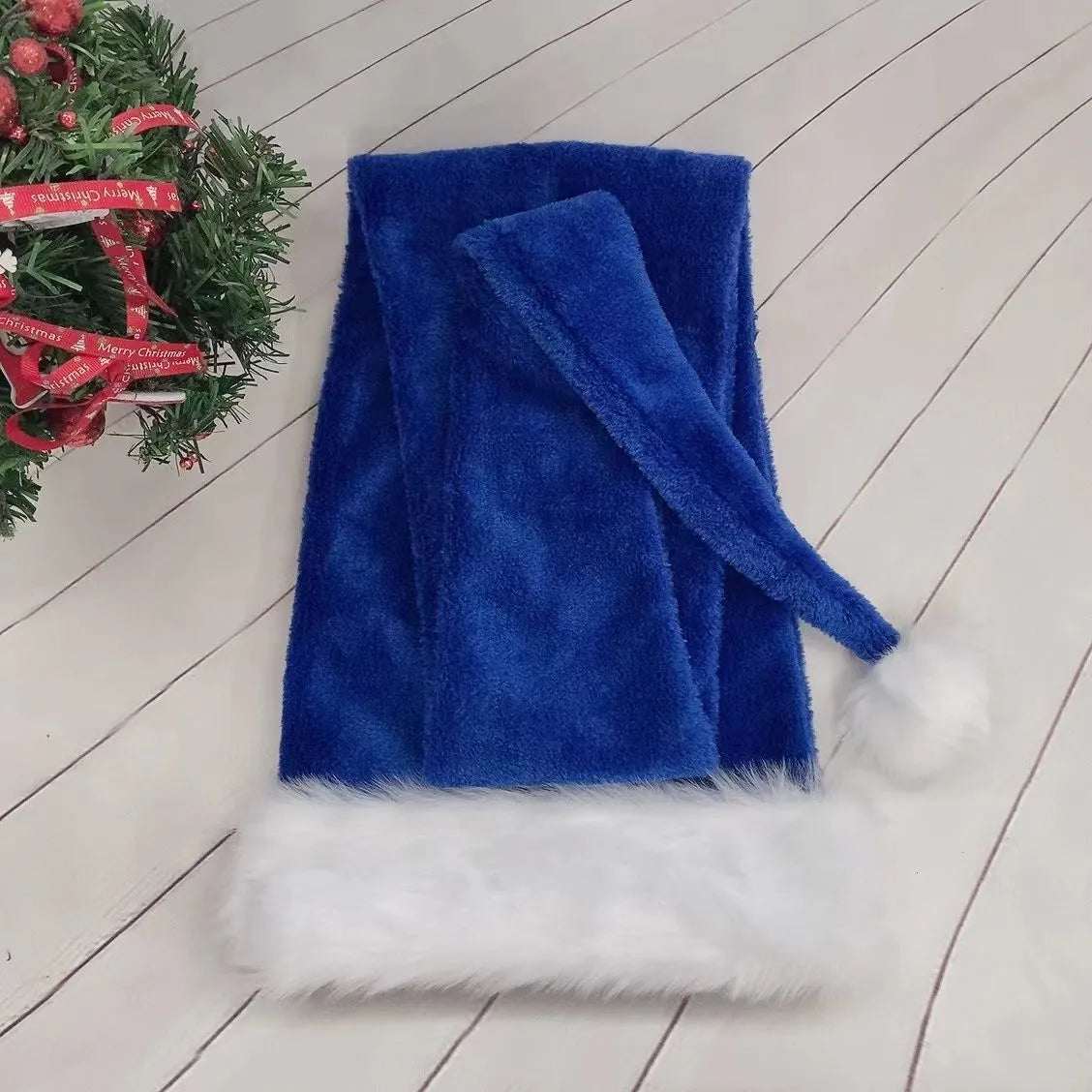 Extra long 1.5m polyester plush Christmas hat in red, with long tapered shape
