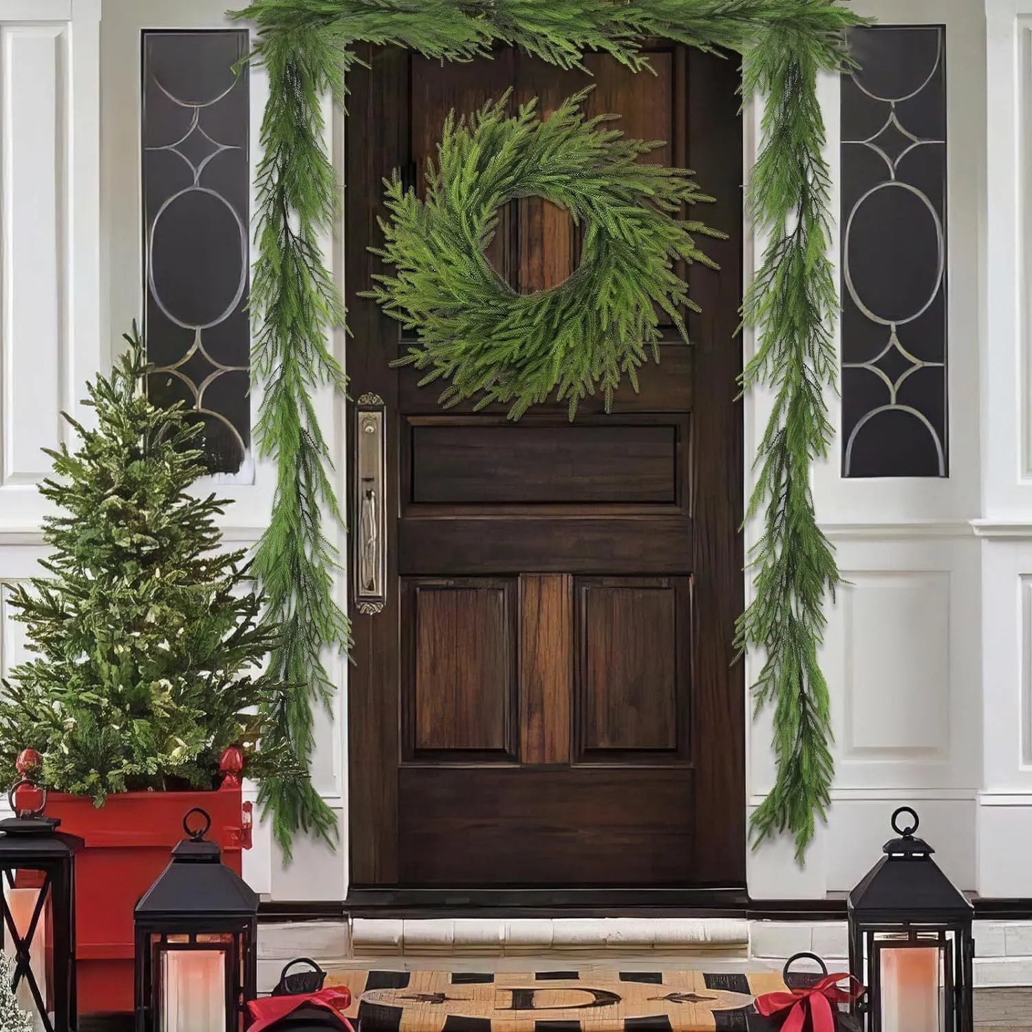 PE artificial front door garland with American country style foliage, shown in 60cm length.