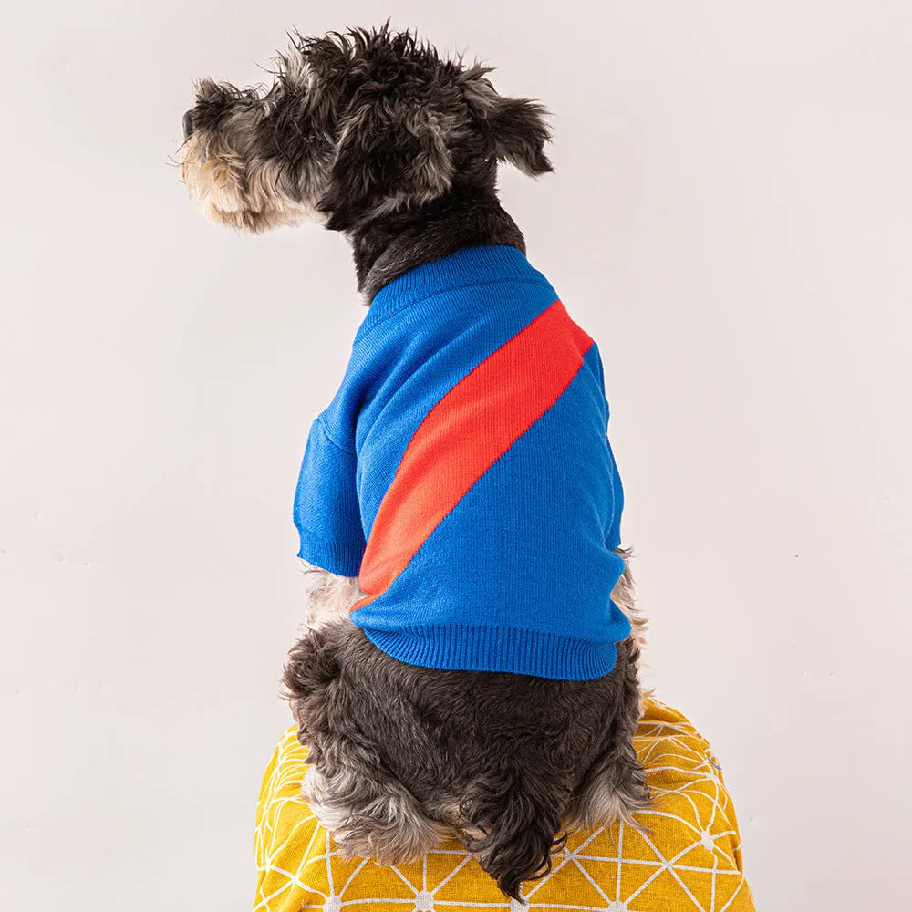 Wool dog jumper in six colours on small to large breed dogs showing casual pet clothing style