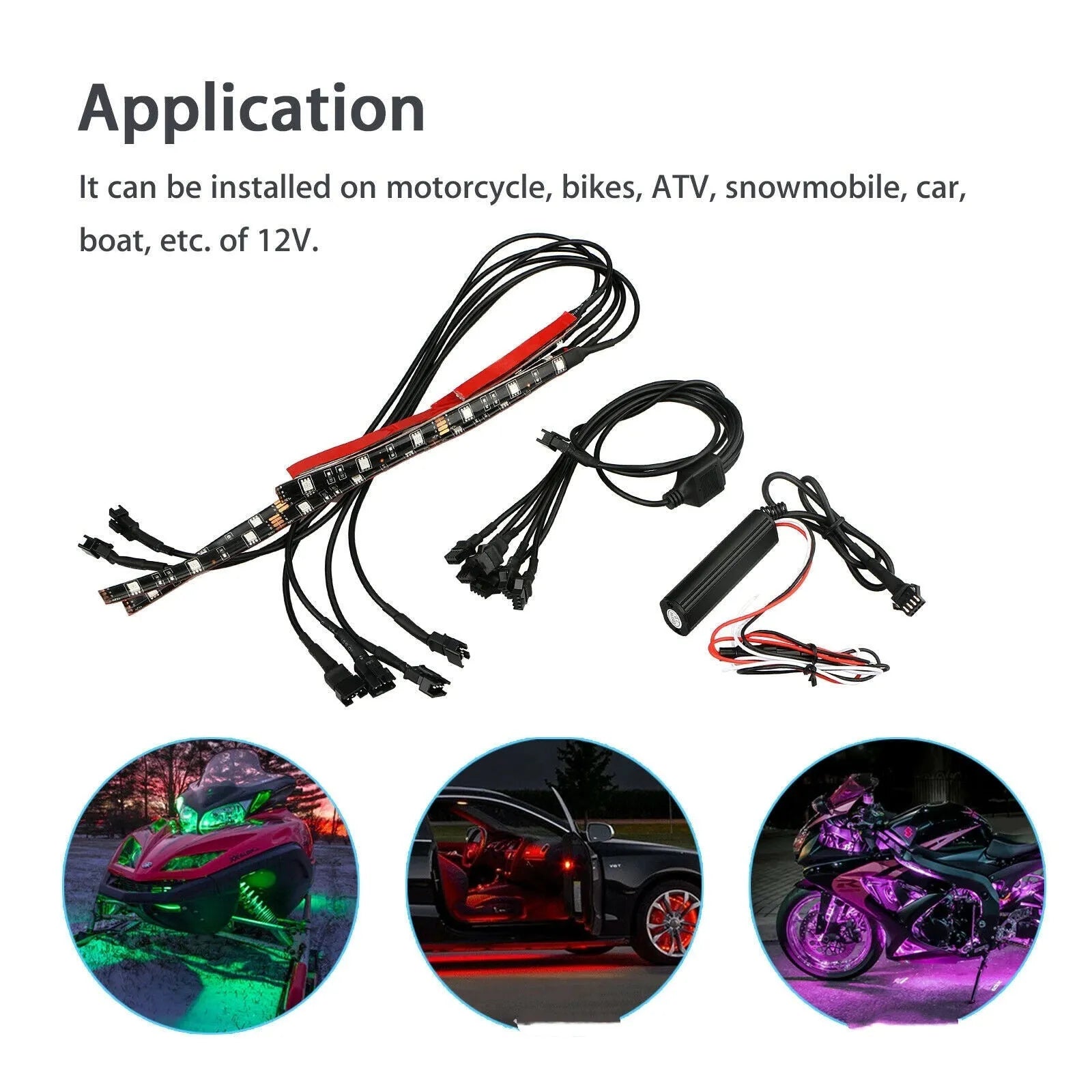 Black waterproof silicone LED light bar with wireless remote control for vehicle atmospheric lighting