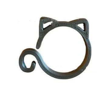 Decorative red plastic cat-shaped clip for gardening plant support.
