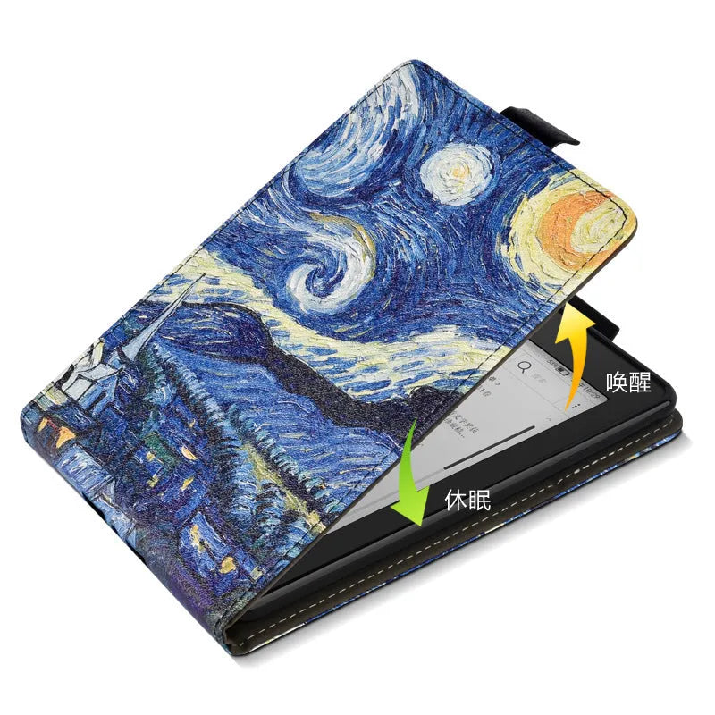 Painted leather-look TPU protective case for a 6-inch ereader, shown in a bracket-compatible business style.