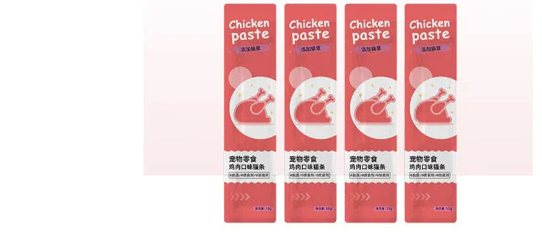 Packet of 10 multi-flavour cat strip snacks for kittens.