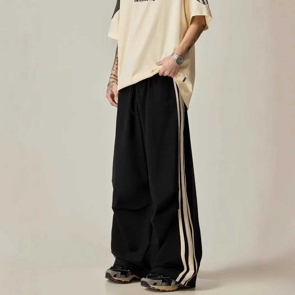 Black wide leg climbing trousers with high waist and straight-leg design