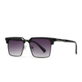 Men's square plastic sunglasses in six colour options on a white background.