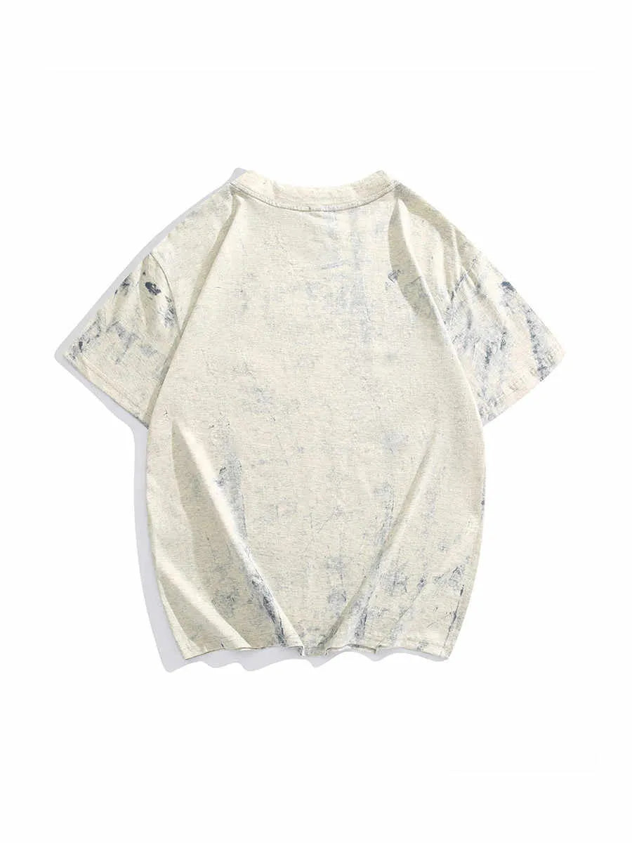 Grey tie dye printed loose fit t-shirt with full design coverage and round neck collar