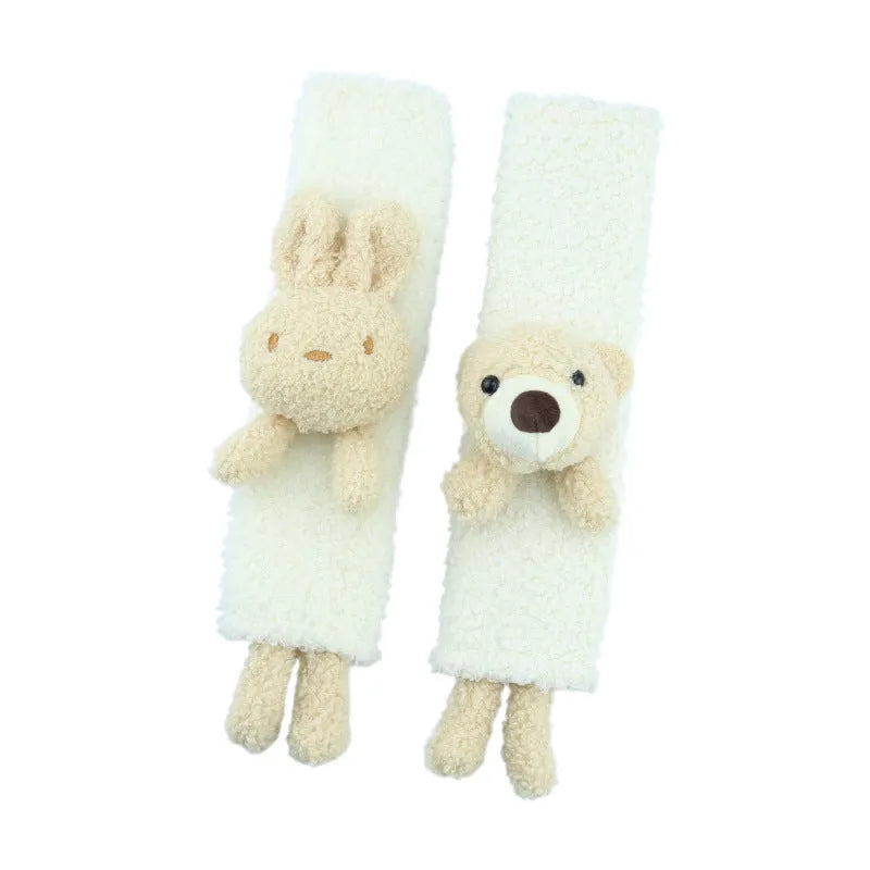 Cartoon plush car seatbelt shoulder protector in rabbit and bear designs made from lamb wool