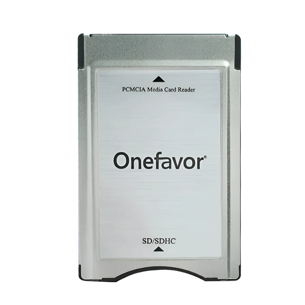 SD to PCMCIA adapter card with stainless steel housing for Mercedes-Benz vehicles, includes 32GB SD card.