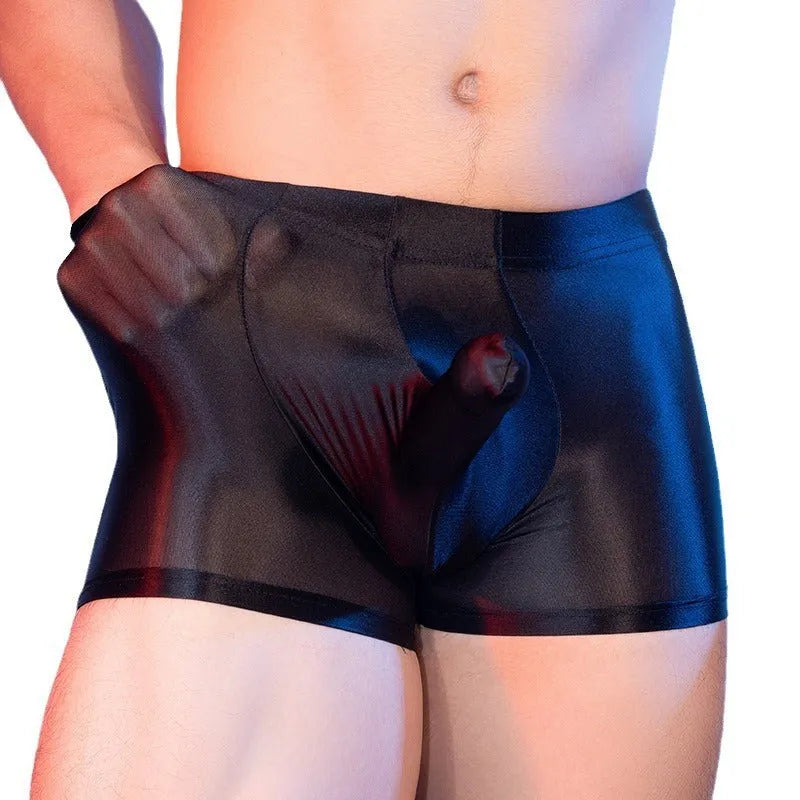 Men's elephant print nylon boxer shorts with seamless design and mid waist