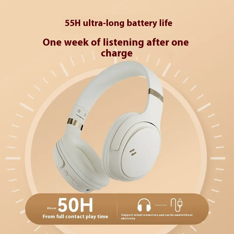 Wireless Bluetooth gaming headset in cream colour with head-mounted design for e-sports