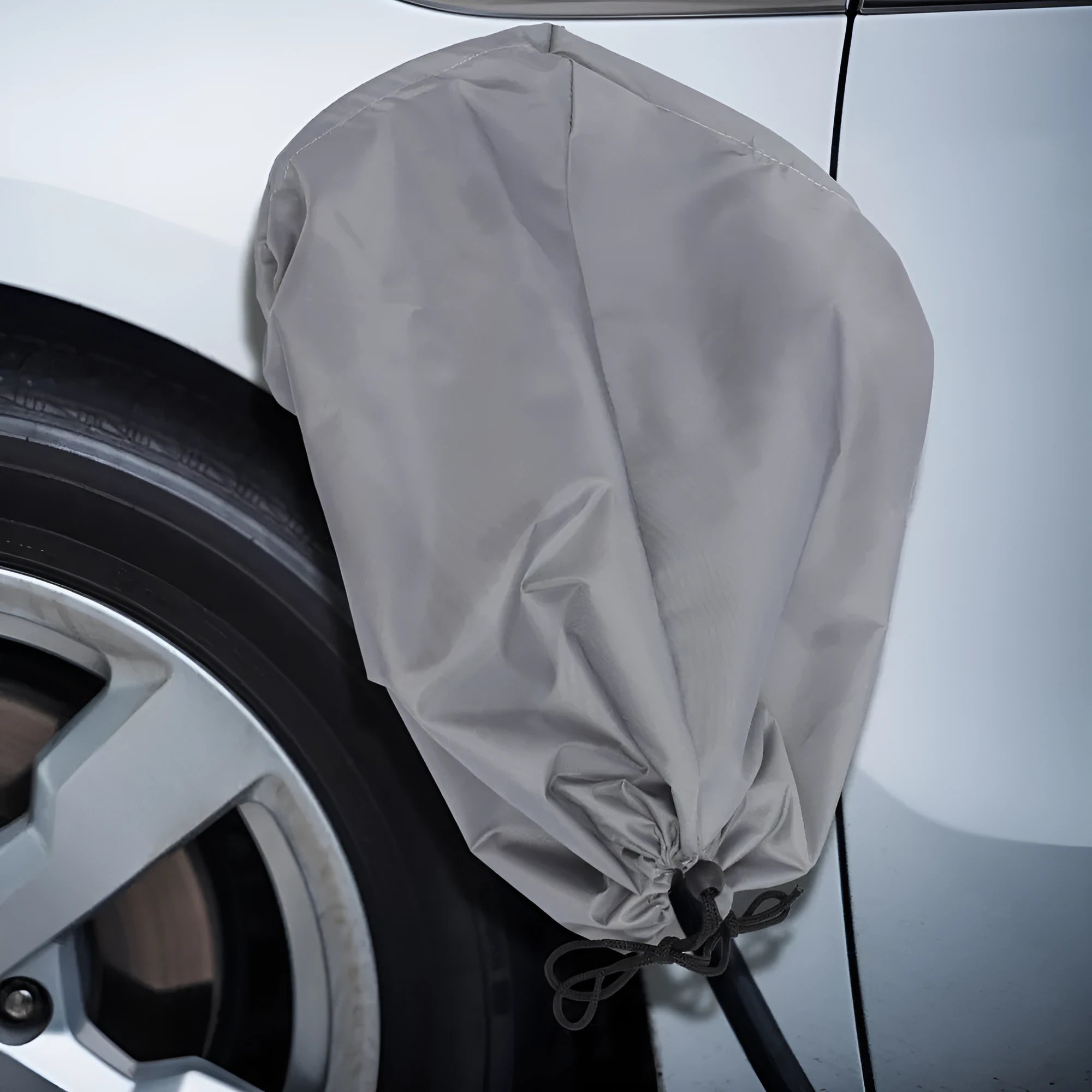 Grey umbrella cloth waterproof cover for electric car charging port with drawstring