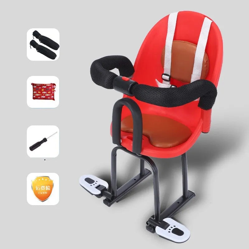 Front-mounted child safety seat for electric scooters with high carbon steel frame