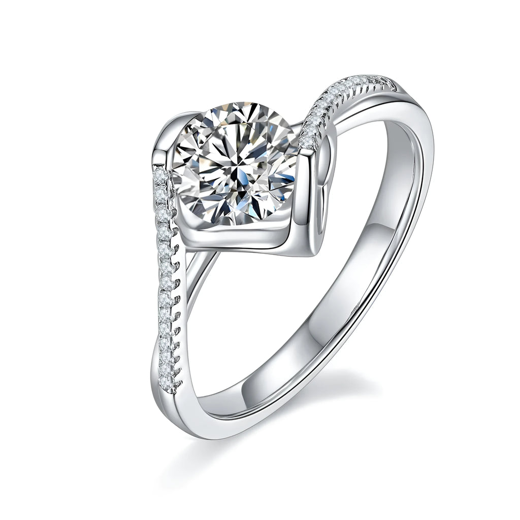 1-carat moissanite wedding ring set on S925 silver with platinum plating, gift box included