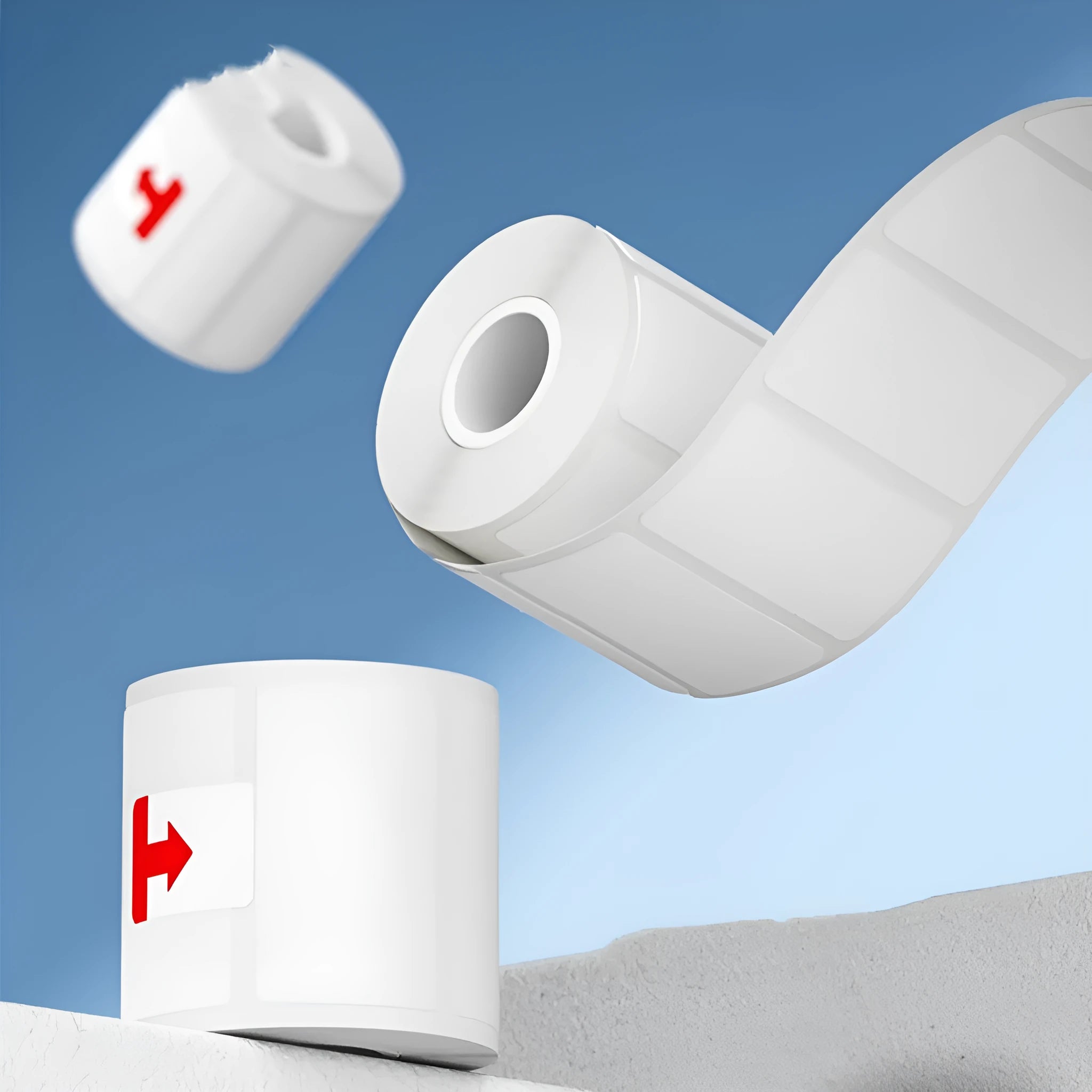 Roll of 160 white 40x40mm four-proof thermosensitive paper adhesive labels for retail pricing