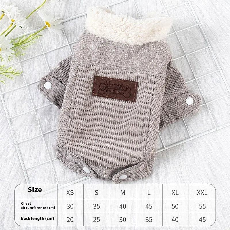 Grey lambswool lined pet vest with fleece padding for dog winter clothing