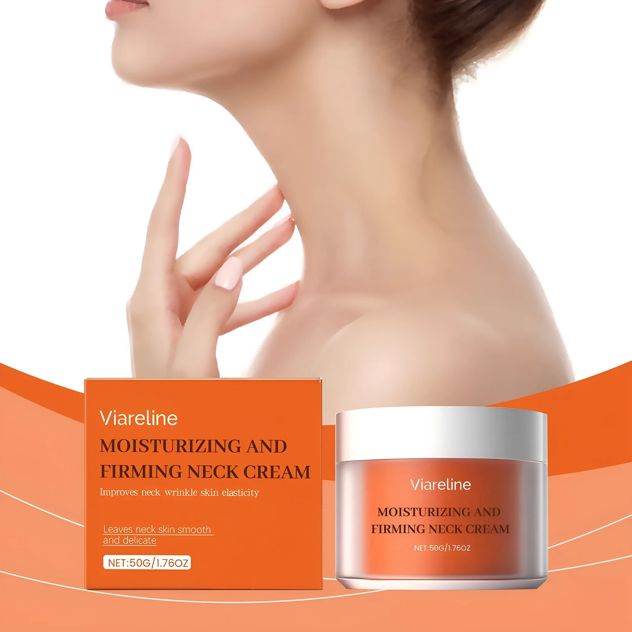 Moisturising neck cream in compact 6.3x6.3x4.5cm packaging for daily contour care
