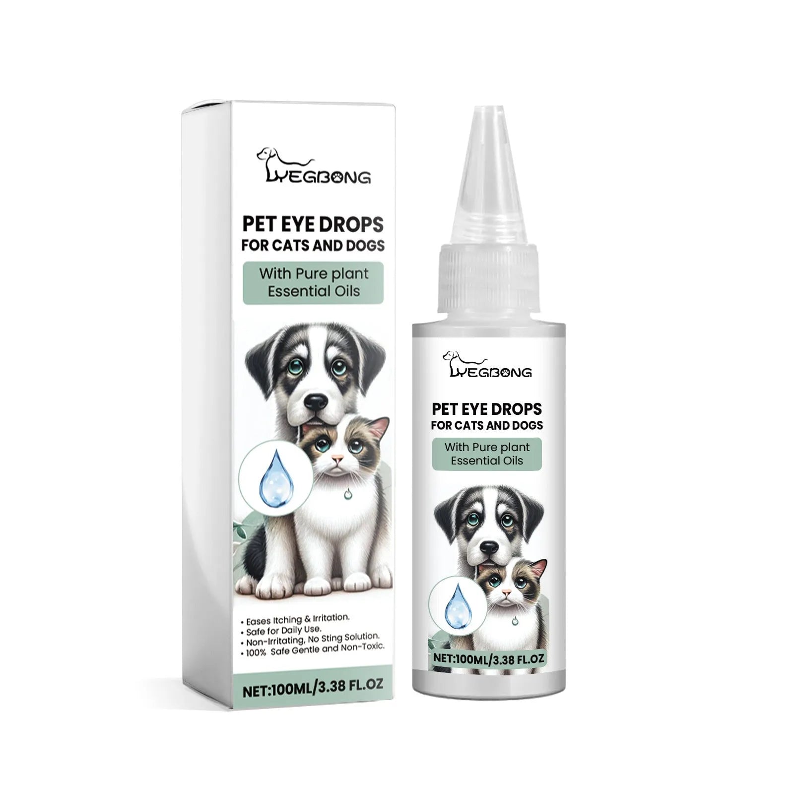Dogs And Cats Eye Care Eye Drops 100ml bottle with dropper tip for pet eye cleansing