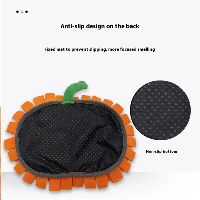 Orange pumpkin-shaped woollen pet smell mat for dog slow feeding training