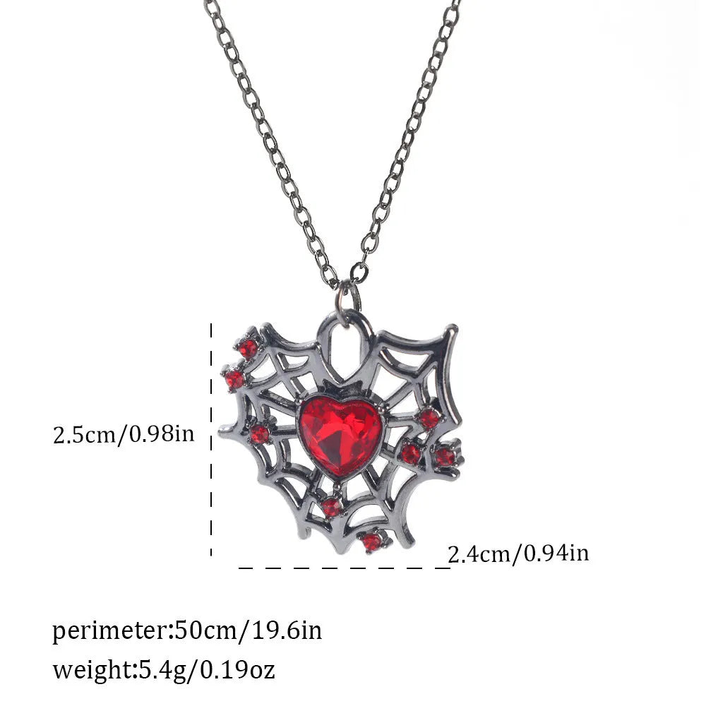 Dark style Halloween necklace with spider and bat pendant designs in electroplated zinc alloy