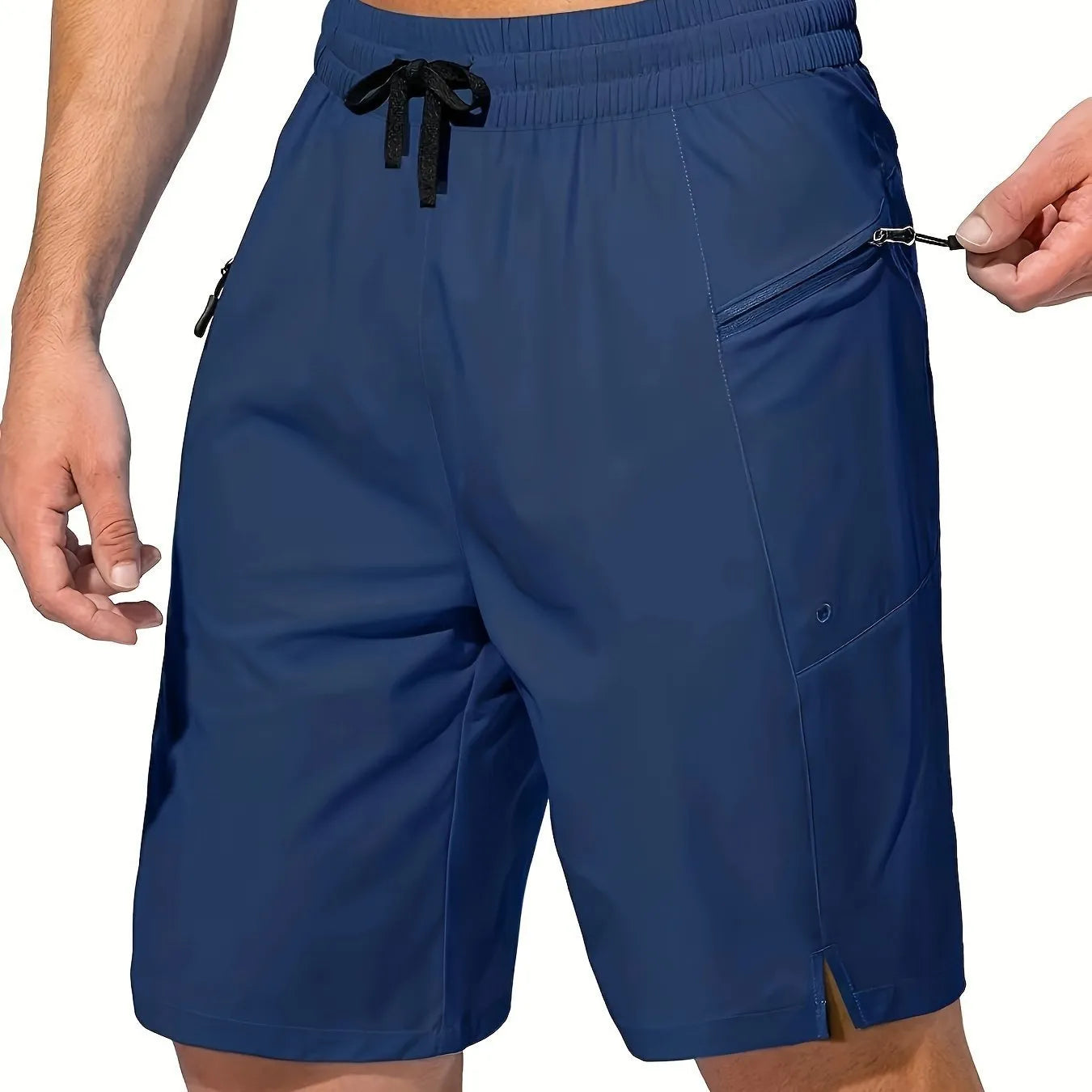 Men's solid colour quick-drying polyester beach shorts in straight-leg cut