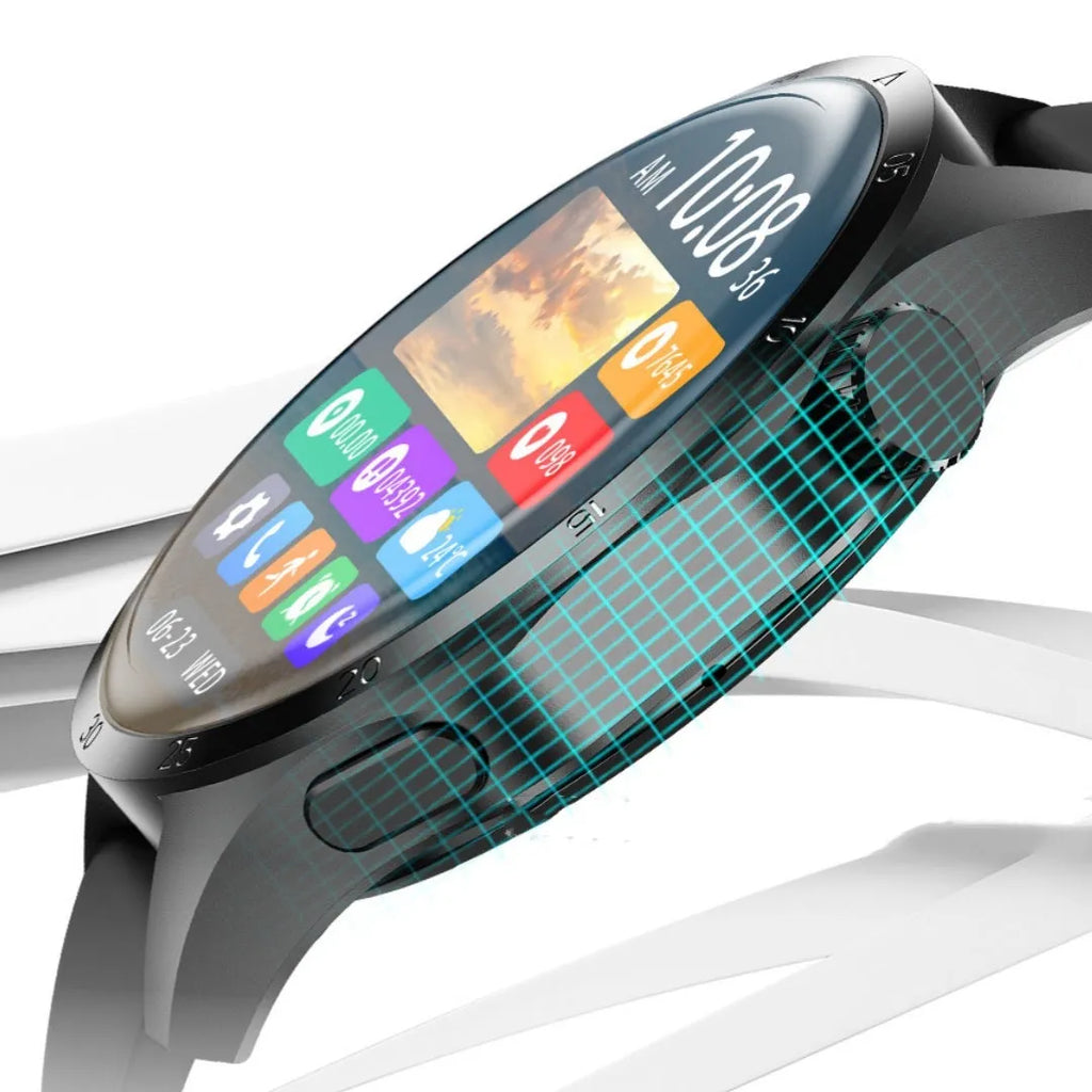 Black Bluetooth smartwatch with a touchscreen display, shown with both silicone and Milanese mesh strap options.