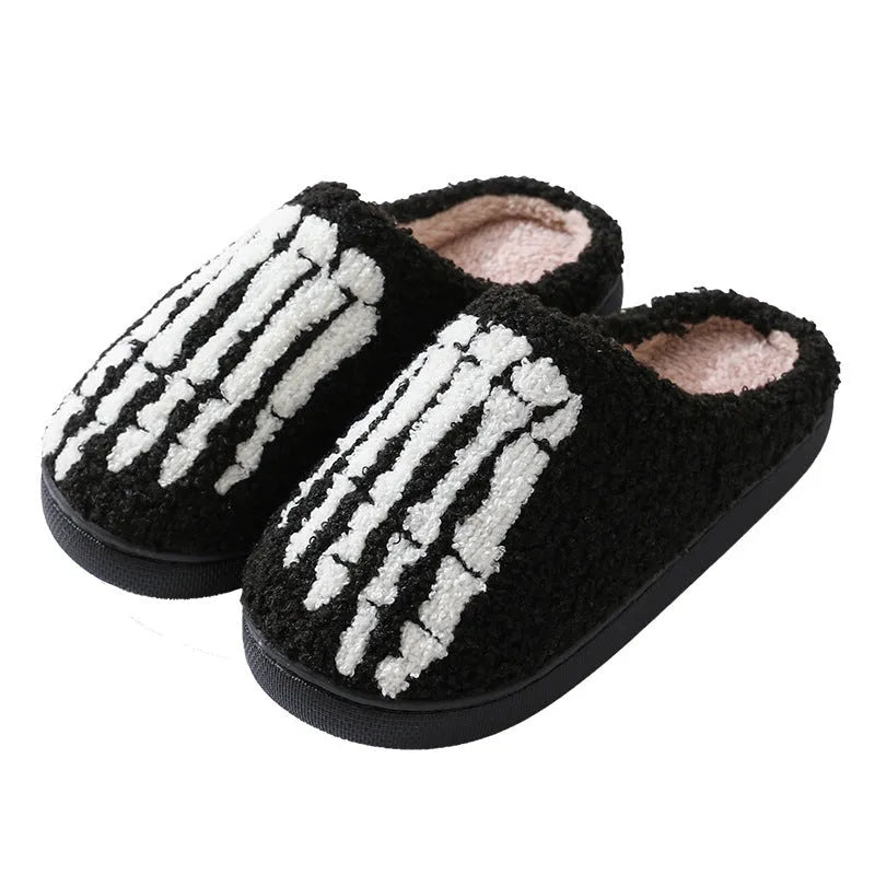 Halloween ghost hand cartoon thermal cotton slippers with suede upper, non-slip rubber sole, ghost hand colour