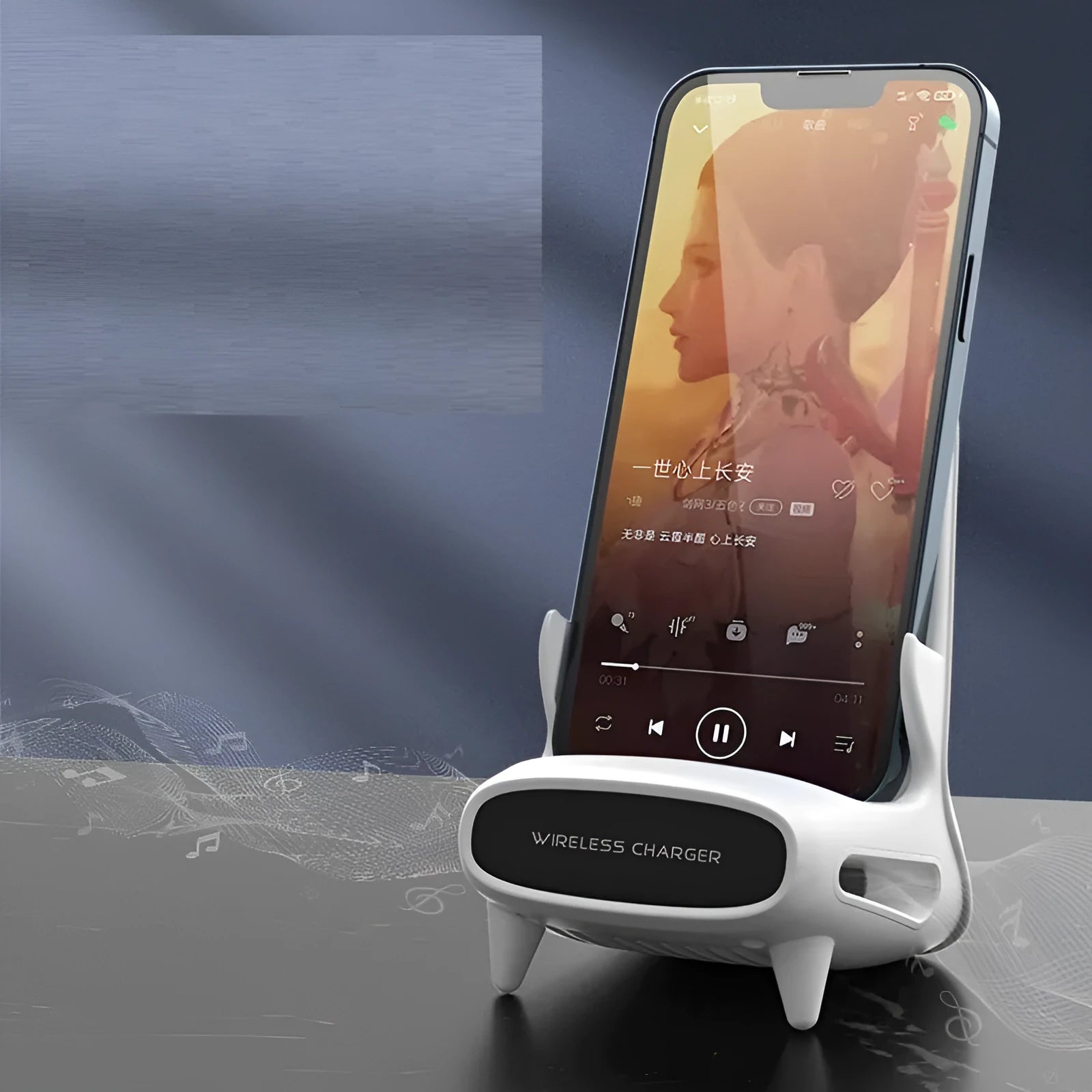 White 15W vertical wireless charging stand for phones and tablets with Type-C input